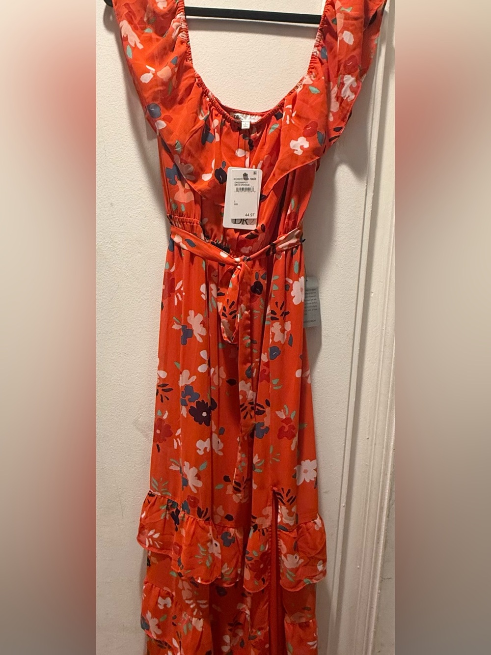 DR2 Orange Floral Off-Shoulder Maxi Dress